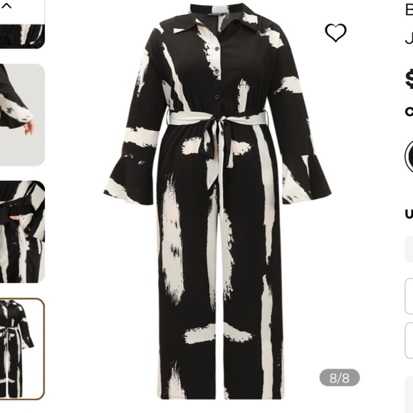BLOOMCHIC BLACK AND WHITE BUTTON FRONT BRUSHSTROKE JUMPSUIT SIZE US 18-20 - Picture 8 of 9
